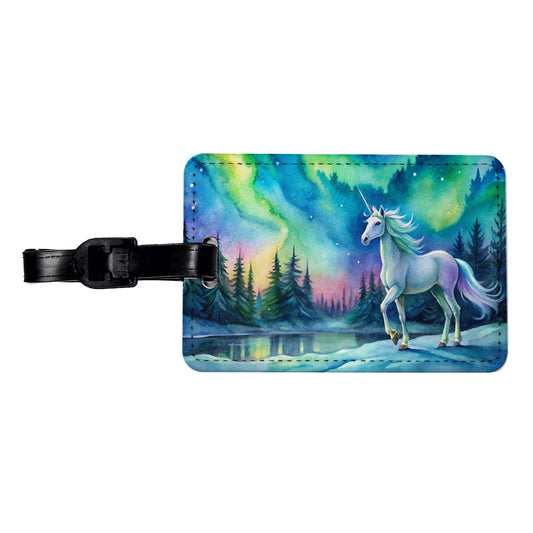 Unicorn Northern Lights Fantasy Watercolor Travel Faux Leather Luggage Tag