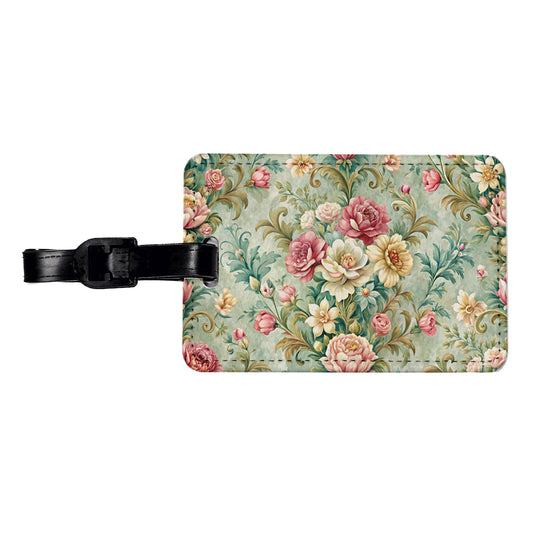 Victorian Flowers Floral Wallpaper Travel Faux Leather Luggage Tag