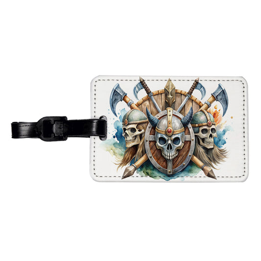 Viking Axes Shields And Skulls Watercolor Travel Faux Leather Luggage Tag