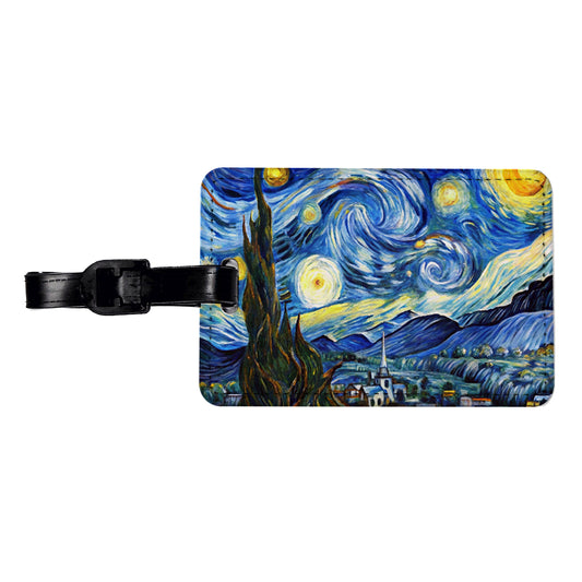 Watercolor Faux Van Gogh Starry Night Travel Faux Leather Luggage Tag