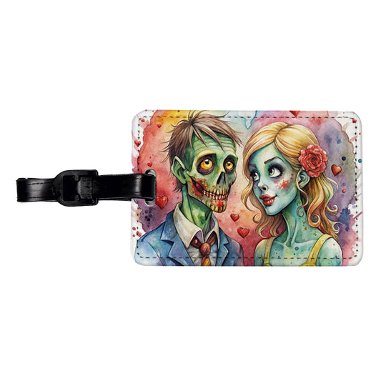 Zombies In Love Valentine's Day Halloween Travel Faux Leather Luggage Tag