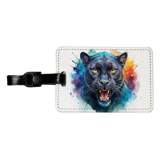 Angry Black Panther Watercolor Travel Faux Leather Luggage Tag