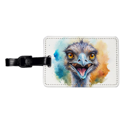 Angry Emu Watercolor Travel Faux Leather Luggage Tag