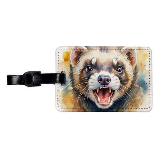Angry Ferret Watercolor Travel Faux Leather Luggage Tag
