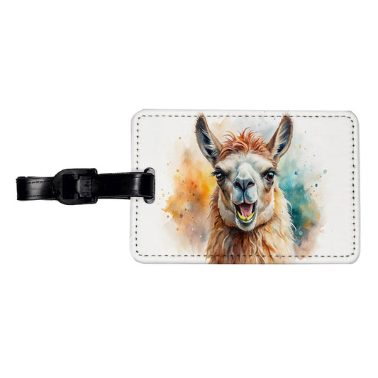 Angry Llama Watercolor Travel Faux Leather Luggage Tag
