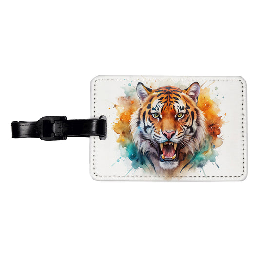 Angry Tiger Watercolor Travel Faux Leather Luggage Tag
