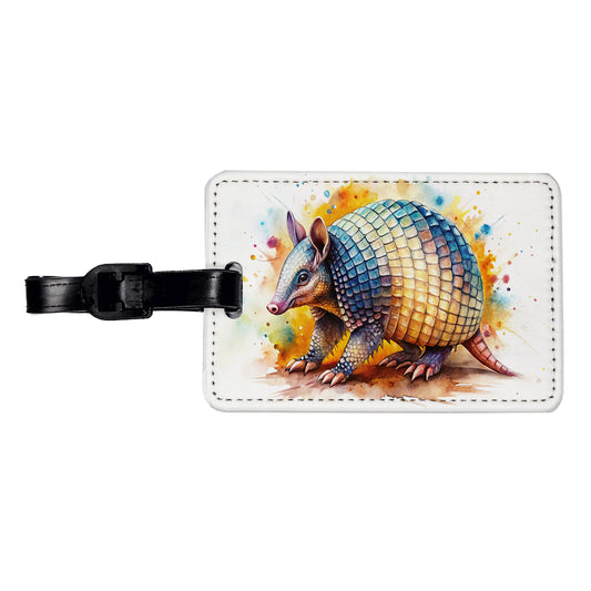 Armadillo Watercolor Travel Faux Leather Luggage Tag