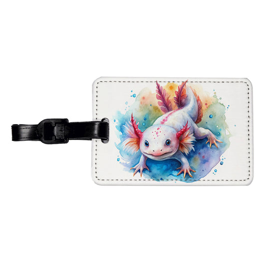 Axolotl Watercolor Travel Faux Leather Luggage Tag
