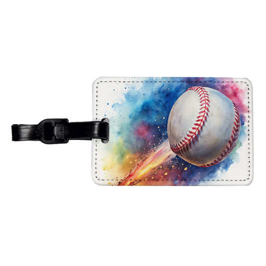 Baseball Rocketing Through The Air Watercolor Travel Faux Leather Luggage Tag