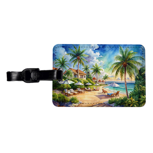 Beach Resort Tropical Scene Watercolor Travel Faux Leather Luggage Tag
