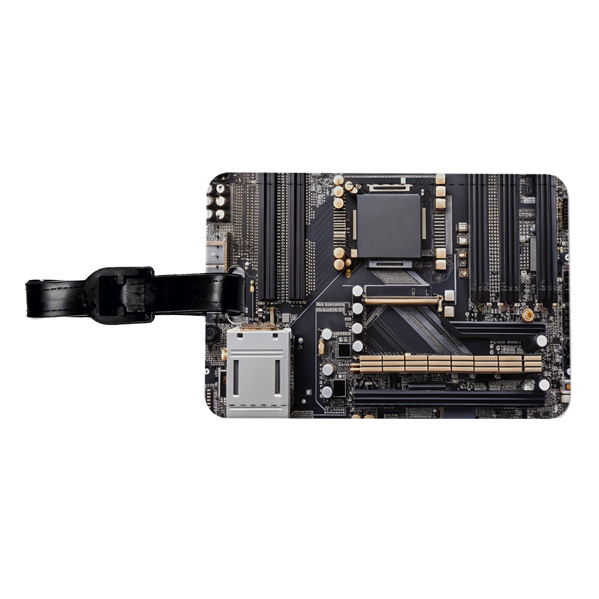Black Gaming Computer Motherboard Travel Faux Leather Luggage Tag