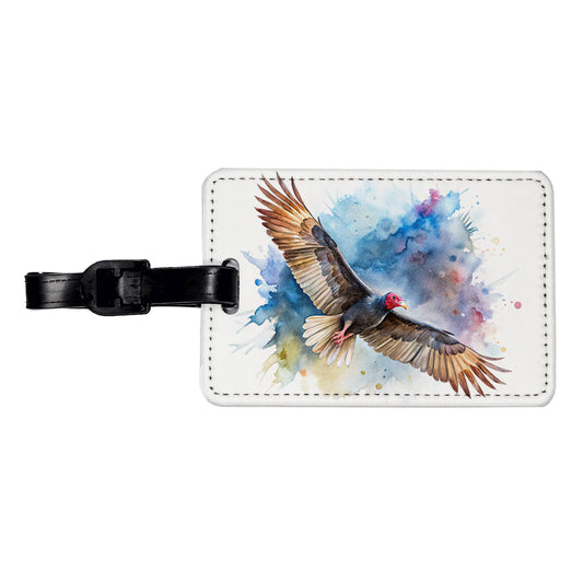 Black Turkey Vulture In Flight Watercolor Travel Faux Leather Luggage Tag