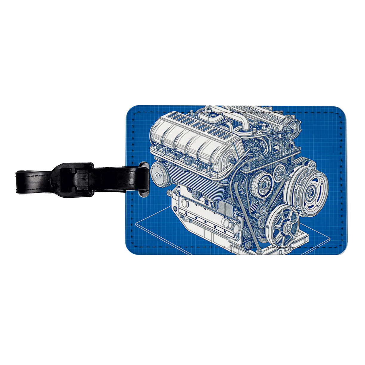 Blueprint Of Car Engine V8 Travel Faux Leather Luggage Tag