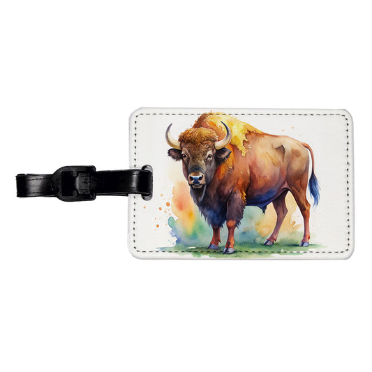 Buffalo Bison Watercolor Travel Faux Leather Luggage Tag