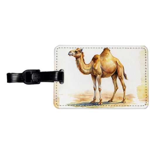 Camel Standing Watercolor Travel Faux Leather Luggage Tag