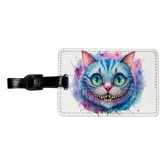 Cheshire Cat Alice in Wonderland Watercolor Travel Faux Leather Luggage Tag