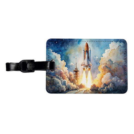 Classic Space Shuttle Launch Watercolor Travel Faux Leather Luggage Tag
