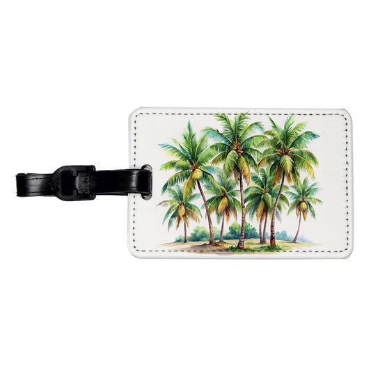 Coconut Trees Tropical Beach Watercolor Travel Faux Leather Luggage Tag