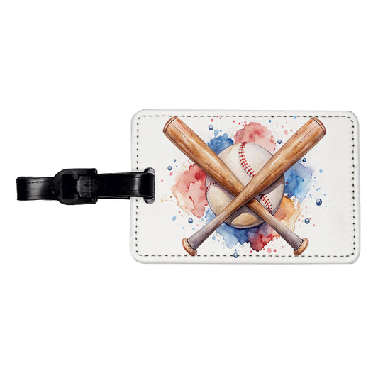 Crossed Baseball Bats And Balls Watercolor Travel Faux Leather Luggage Tag