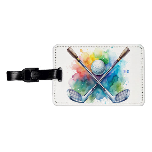 Crossed Golf Clubs And Ball Watercolor Travel Faux Leather Luggage Tag