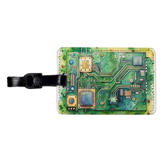 Detailed Circuit Board Watercolor Travel Faux Leather Luggage Tag