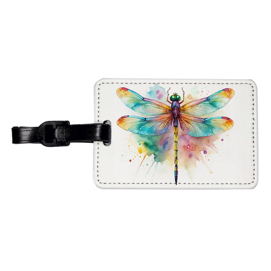 Dragonfly Colorful Background Watercolor Travel Faux Leather Luggage Tag