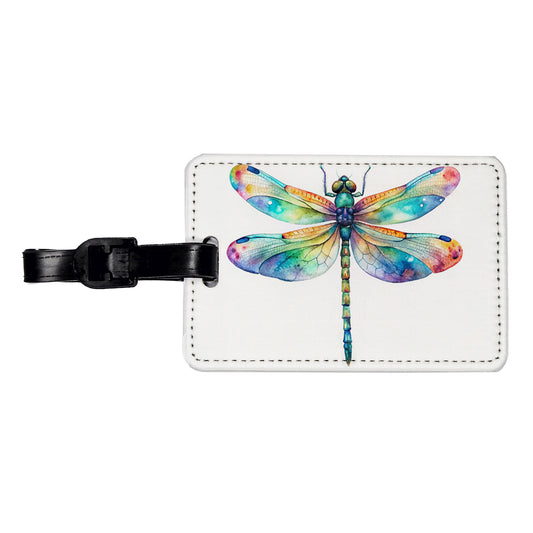 Dragonfly Rainbow Watercolor Travel Faux Leather Luggage Tag
