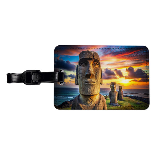 Easter Island Statues At Sunset Watercolor Travel Faux Leather Luggage Tag