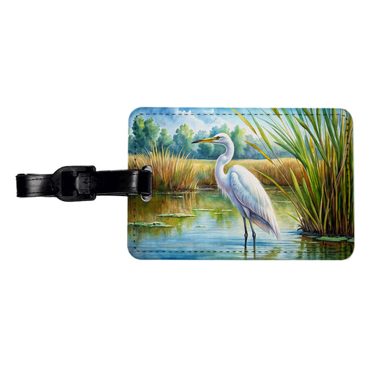 Egret Standing In Marshes Watercolor Travel Faux Leather Luggage Tag
