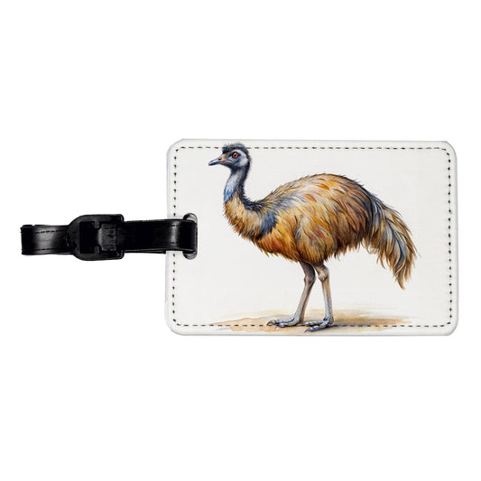 Emu Standing Watercolor Travel Faux Leather Luggage Tag