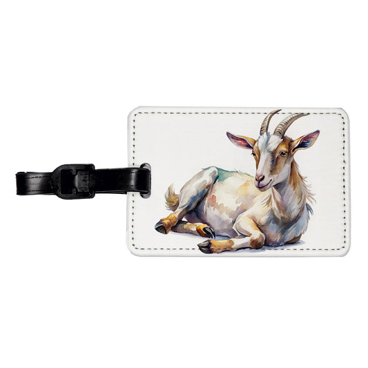 Fainting Goat Lying On Its Side Watercolor Travel Faux Leather Luggage Tag