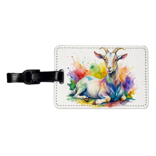 Fainting Goat Rainbow Colorful Watercolor Travel Faux Leather Luggage Tag