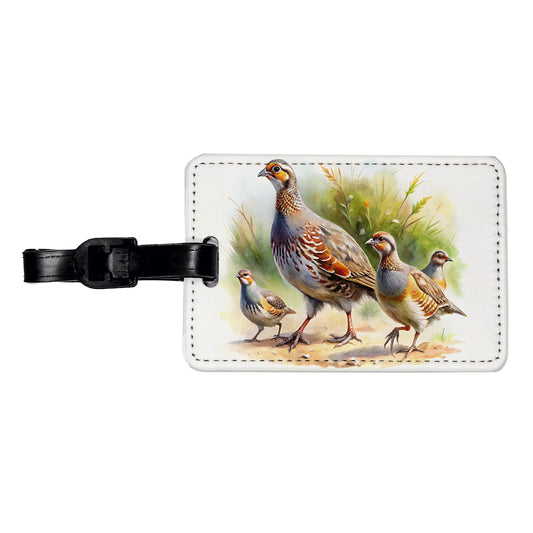Family Of Partridges Running Watercolor Travel Faux Leather Luggage Tag