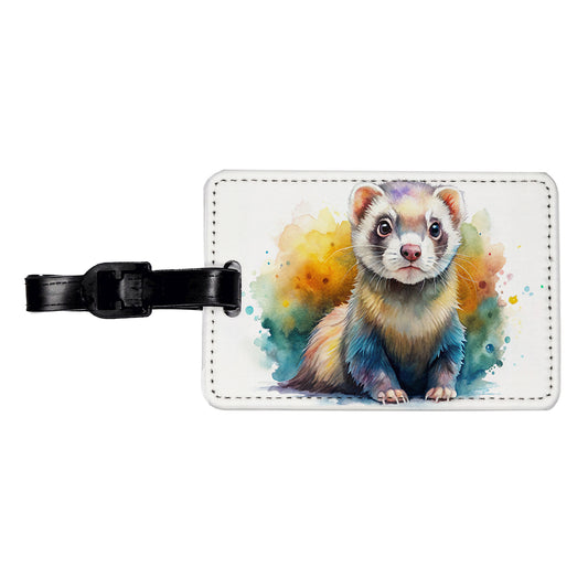 Ferret Colorful Watercolor Travel Faux Leather Luggage Tag
