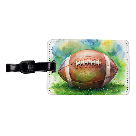 Football Ball On Field Watercolor Travel Faux Leather Luggage Tag