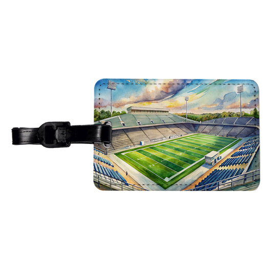 Football Game Field As Seen From Stadium Stands Watercolor Travel Faux Leather Luggage Tag