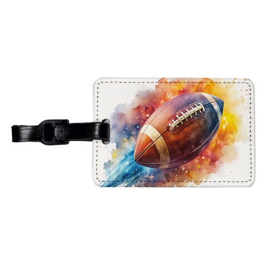 Football Rocketing Through The Air Watercolor Travel Faux Leather Luggage Tag
