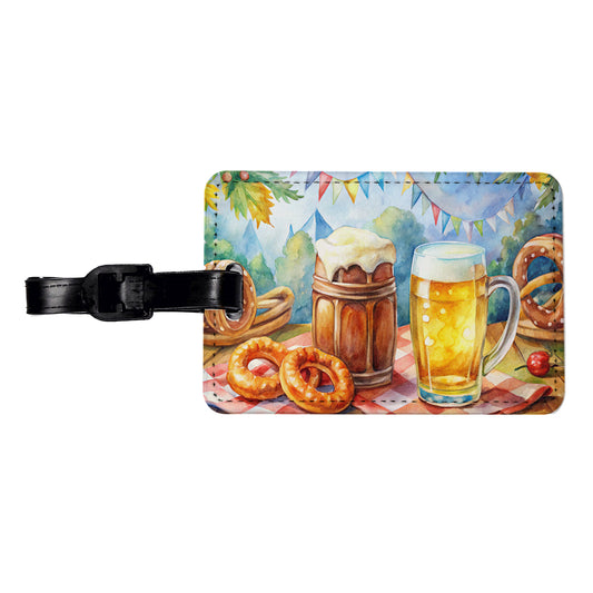 German Oktoberfest Beer Pretzel Watercolor Travel Faux Leather Luggage Tag