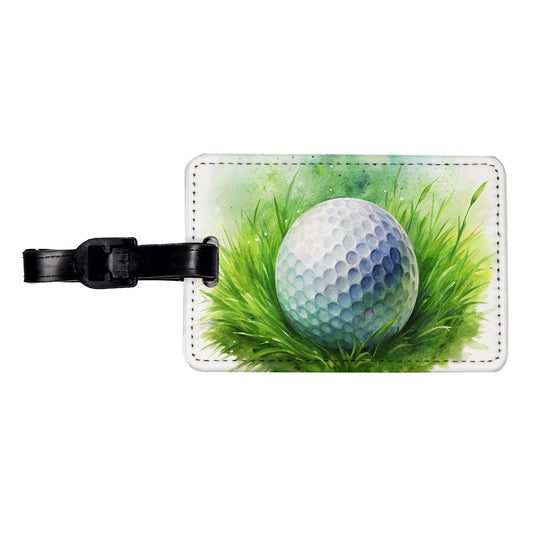 Golf Ball On Grass Watercolor Travel Faux Leather Luggage Tag