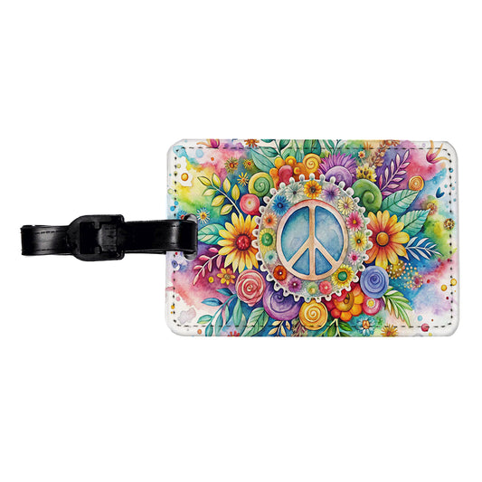 Hippie Peace Symbol Watercolor Travel Faux Leather Luggage Tag