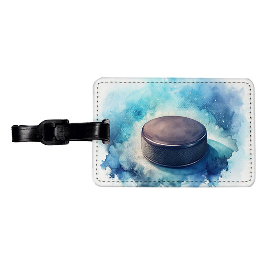 Hockey Puck On Ice Watercolor Travel Faux Leather Luggage Tag