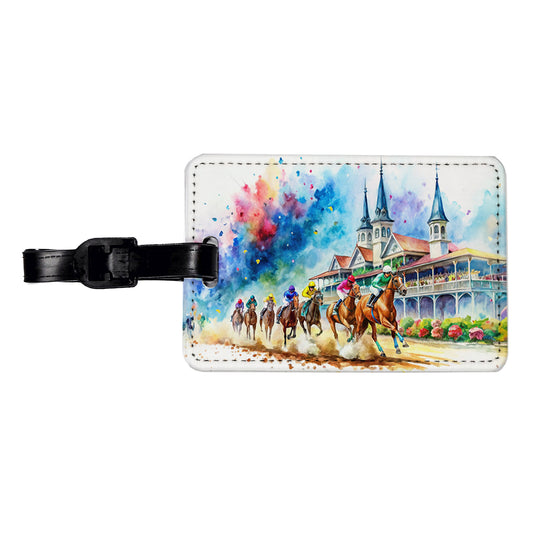 Horse Racing Derby Watercolor Travel Faux Leather Luggage Tag
