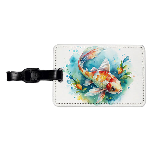 Koi Fish Watercolor Travel Faux Leather Luggage Tag