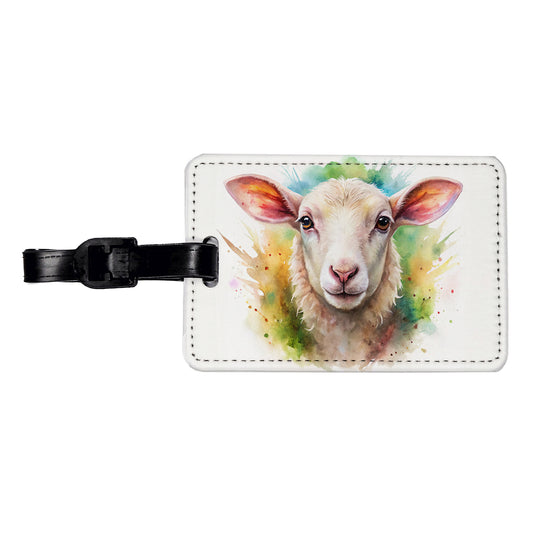 Lamb Face Watercolor Travel Faux Leather Luggage Tag