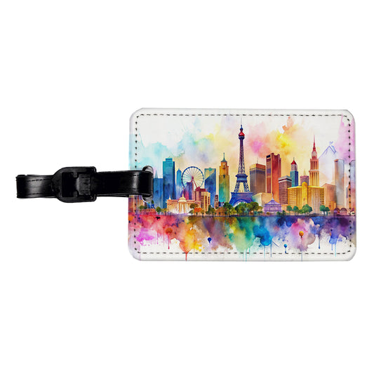 Las Vegas Nevada Watercolor Travel Faux Leather Luggage Tag