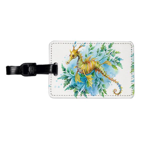 Leafy Seadragon Swimming Watercolor Travel Faux Leather Luggage Tag