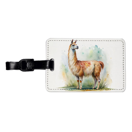 Llama Standing Watercolor Travel Faux Leather Luggage Tag