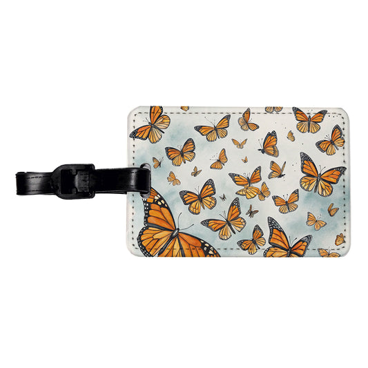 Lots Of Monarch Butterflies in Flight Travel Faux Leather Luggage Tag