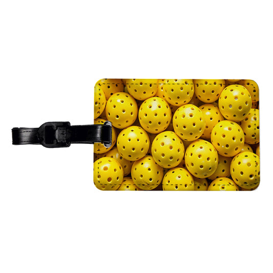 Lots Of Yellow Pickleball Balls Travel Faux Leather Luggage Tag