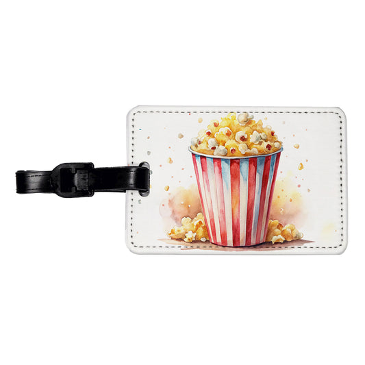 Movie Theater Popcorn Bucket Watercolor Travel Faux Leather Luggage Tag